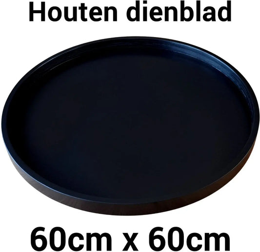 Groot Rond Dienblad Zwart (60 cm) - XXL Houten Plateau | King Mungo King Mungo
