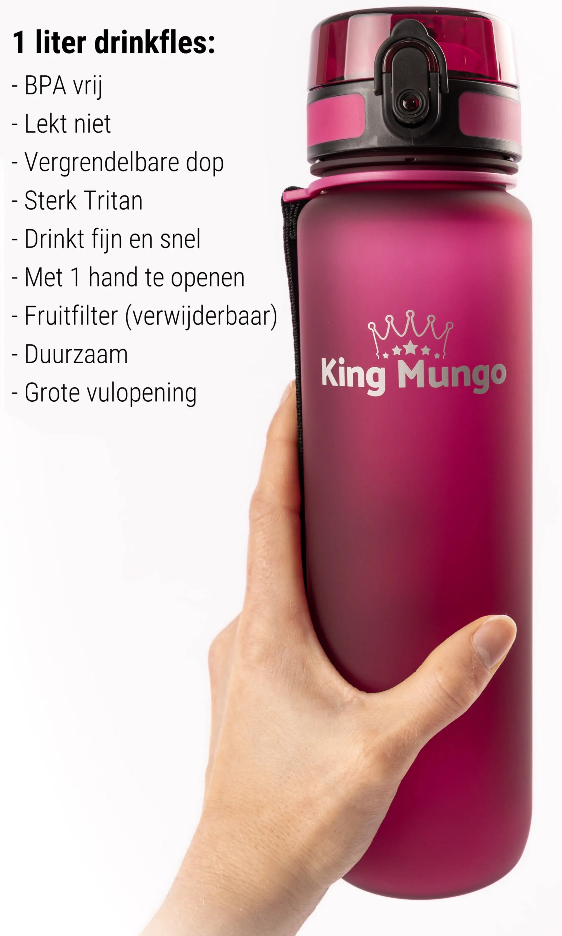 Drinkfles 1 Liter PaarsRood King Mungo