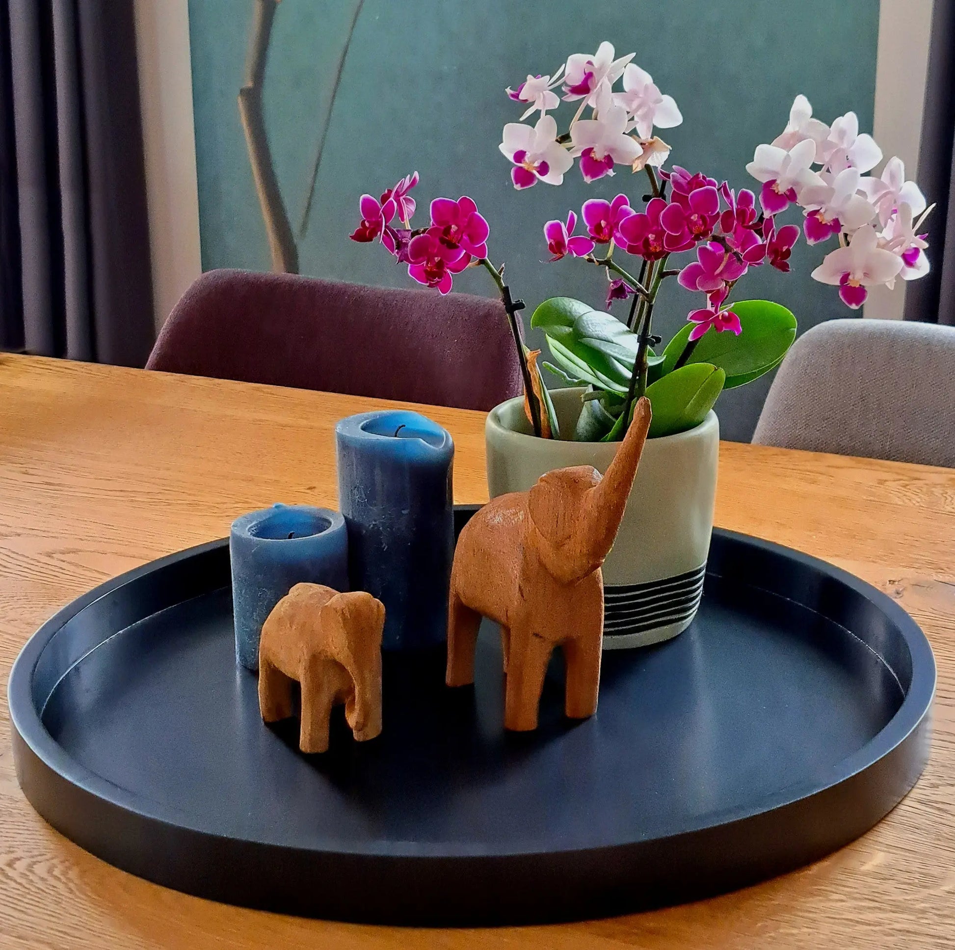 Dienblad Hout 50cm Rond – Groot & Zwart Decoratief Plateau - King Mungo King Mungo