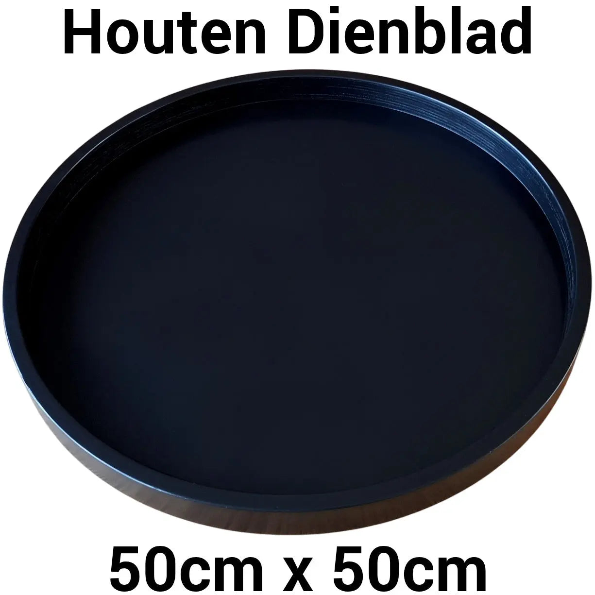 Dienblad Hout 50cm Rond – Groot & Zwart Decoratief Plateau - King Mungo King Mungo