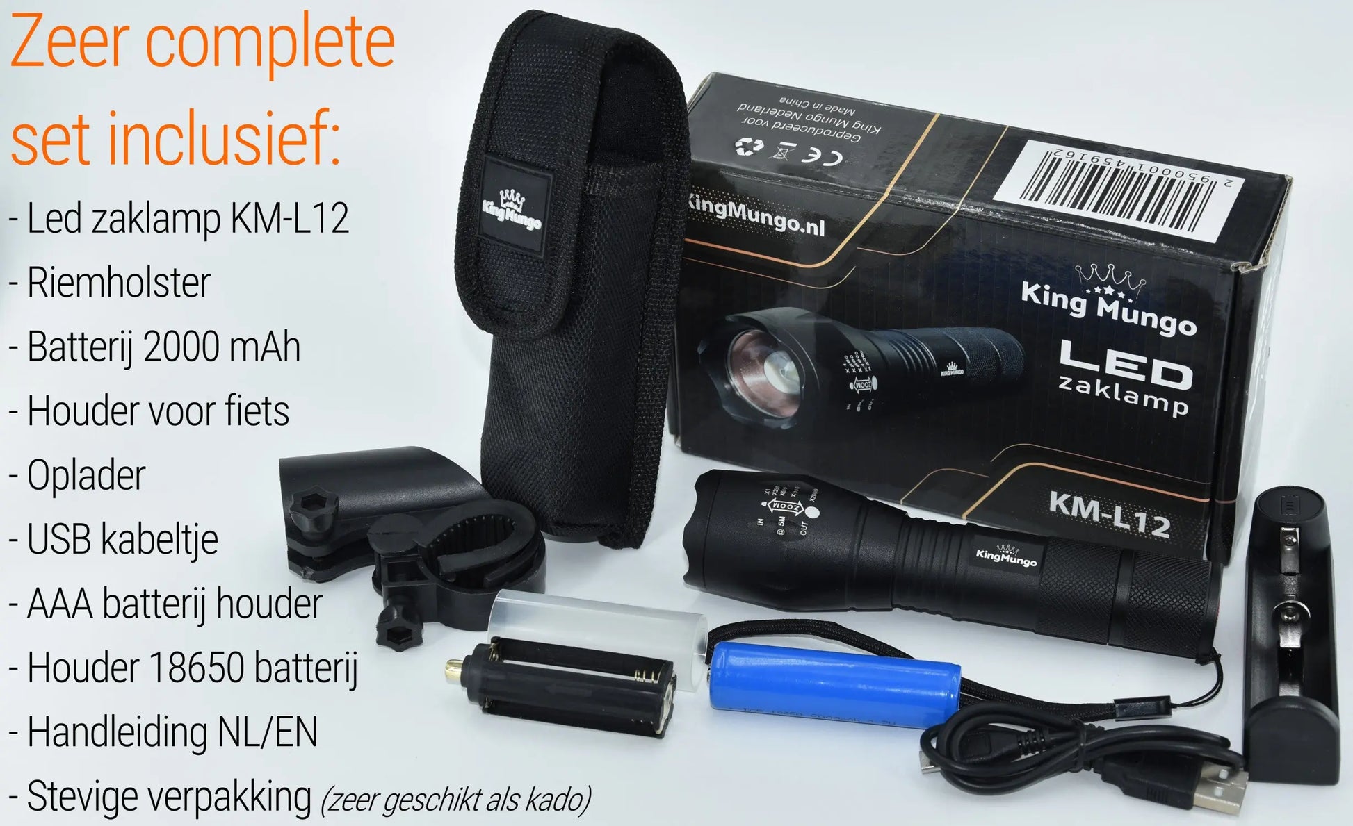 King Mungo KM-L12: Dé Tactische LED Zaklamp Oplaadbaar King Mungo