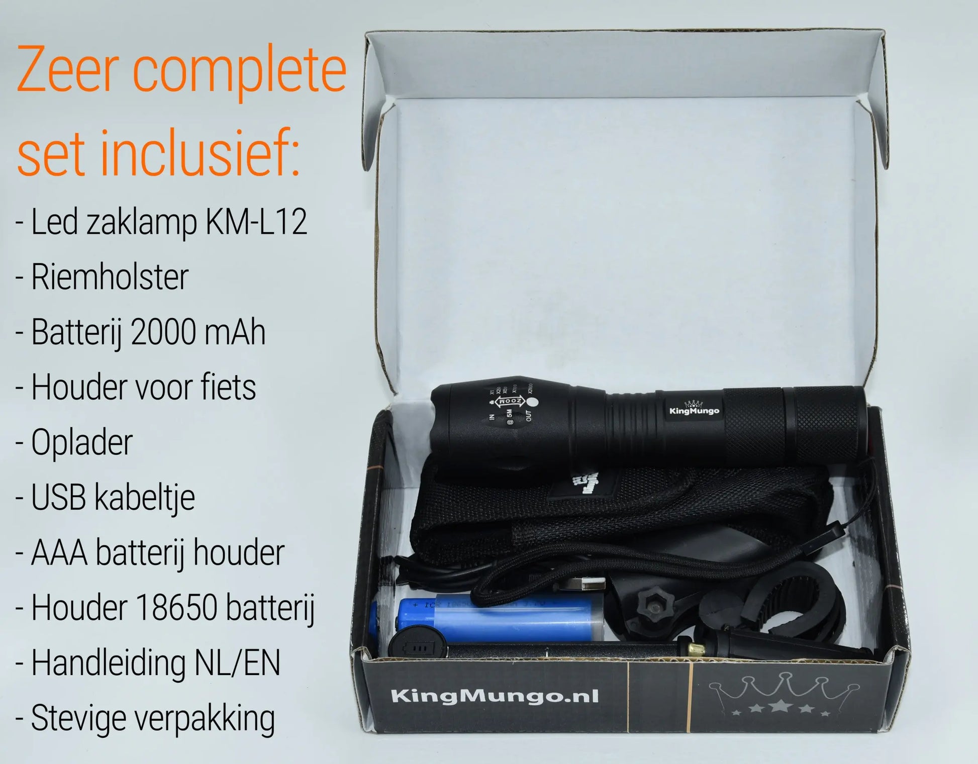 King Mungo KM-L12: Dé Tactische LED Zaklamp Oplaadbaar King Mungo