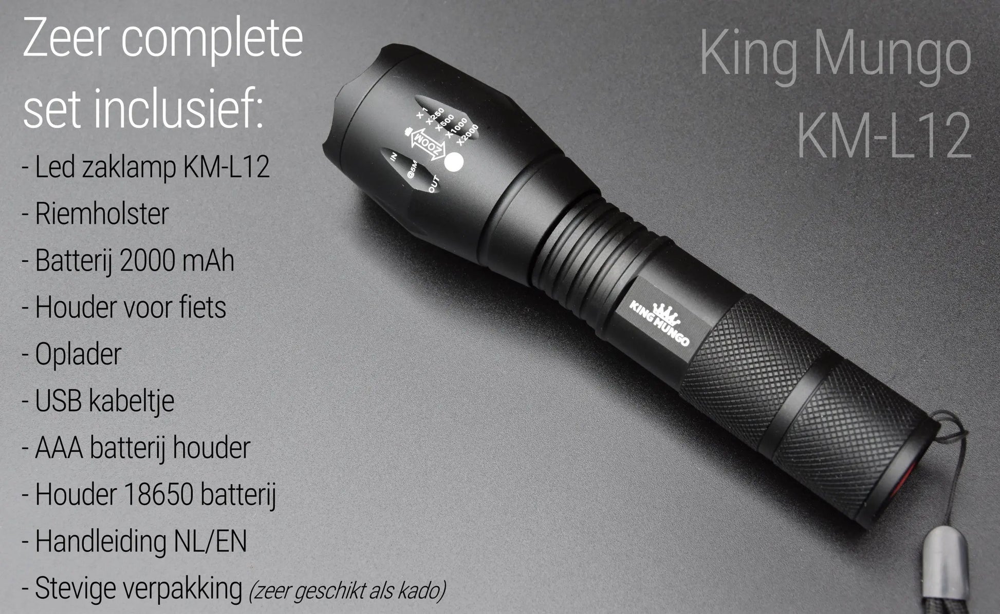 King Mungo KM-L12: Dé Tactische LED Zaklamp Oplaadbaar King Mungo