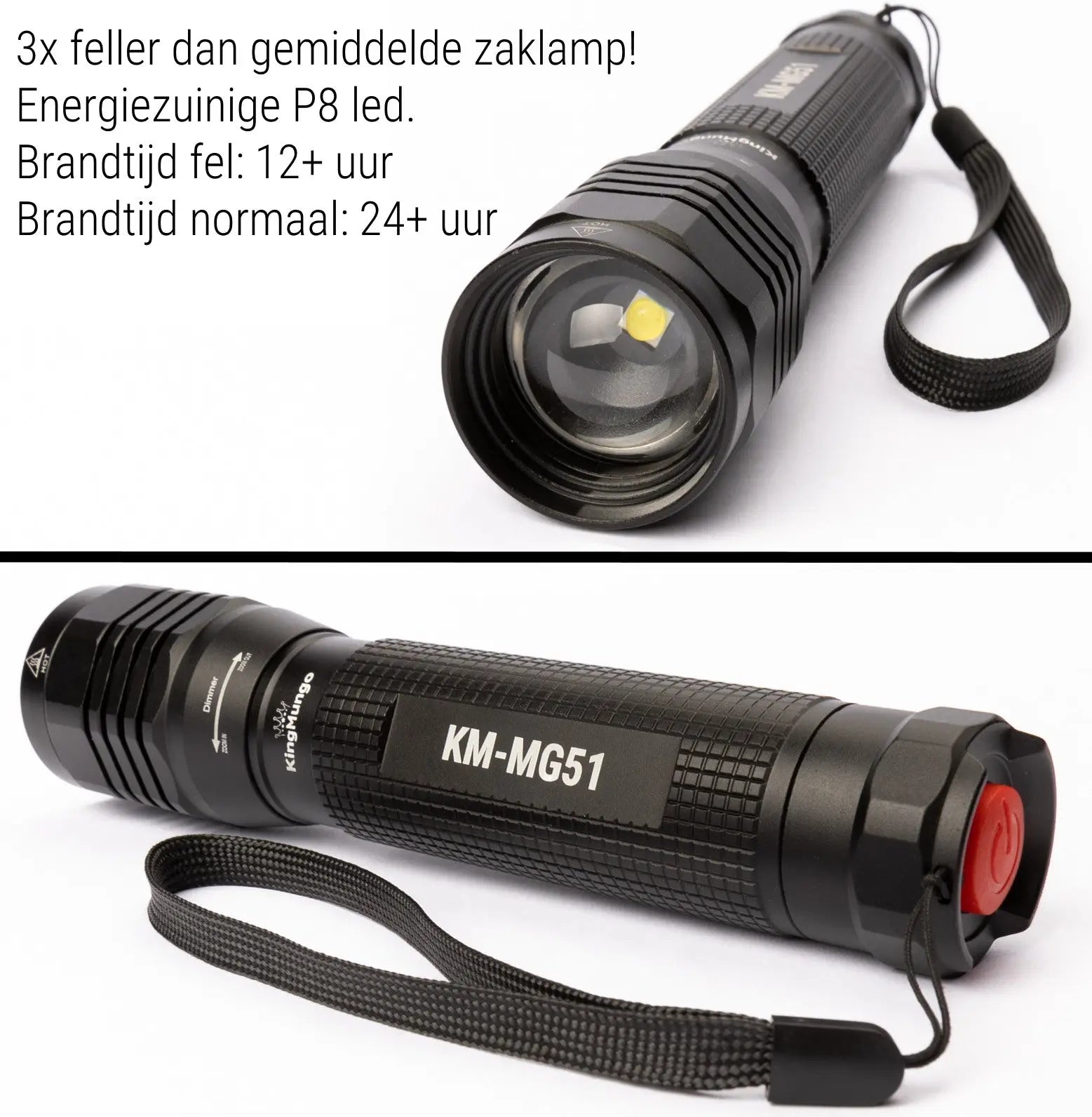 Led Zaklamp - 2000 Lumen - incl batterijen King Mungo