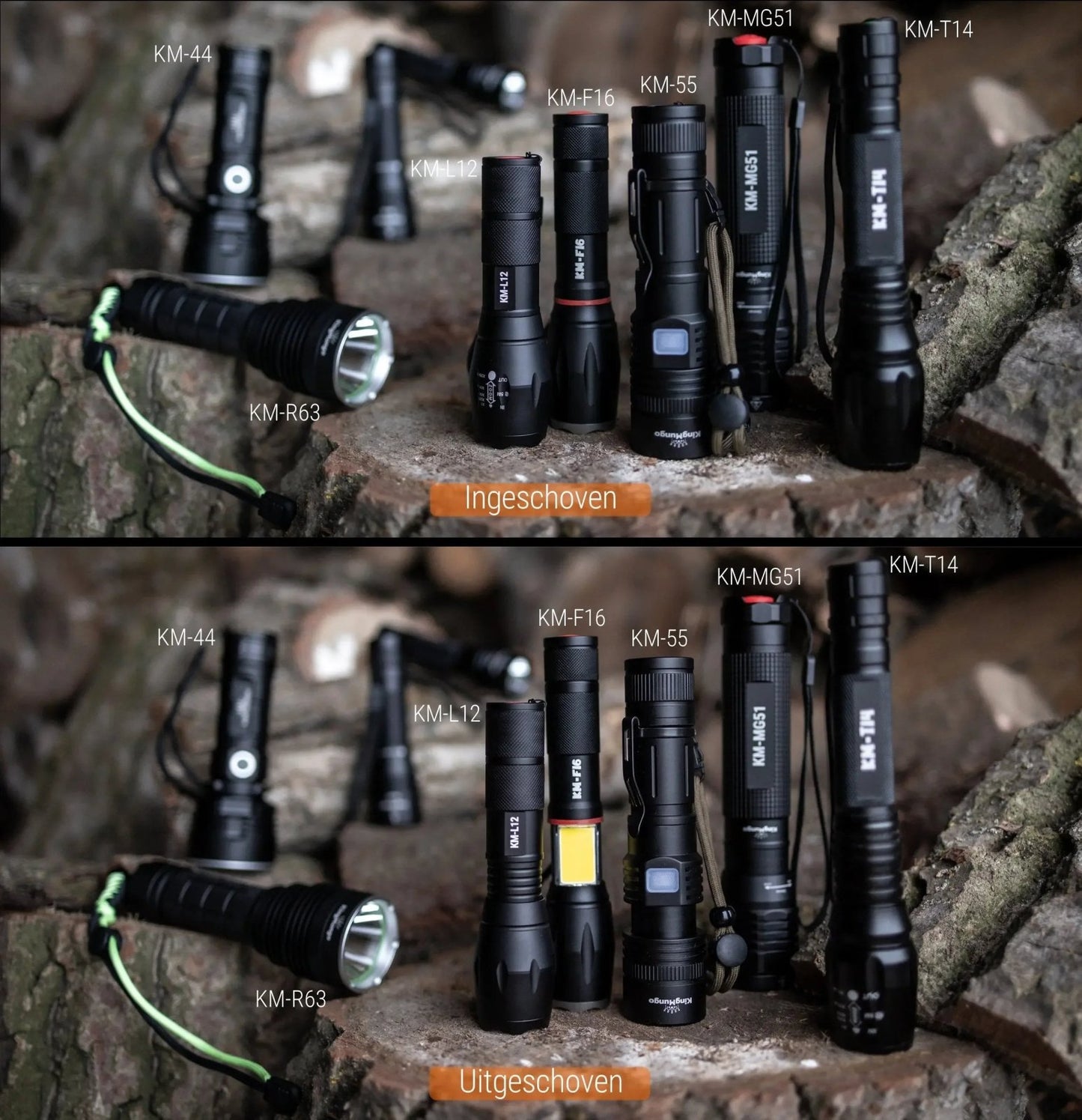 KM - L12 Noodpakket Zaklamp Oplaadbaar en op batterijen (1500 Lumen) - Complete Set - King Mungo