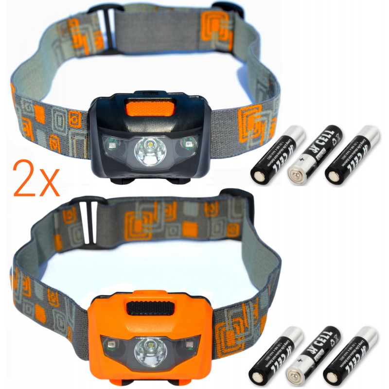 logboek vreemd foto Hoofdlamp LED set van 2 stuks - Zwart en Oranje - 2 hoofdlampen inclusief  batterijen - 160 lumen