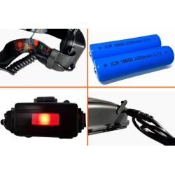 LED Hoofdlamp | 3-dubbele koplamp | USB oplaadbaar incl 3200 mAh 18650 batterijen