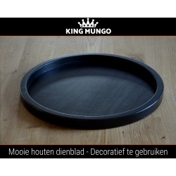 Dienblad Hout 50cm Rond Groot Zwart | Decoratieve Houten Dienbladen Plateau | King Mungo