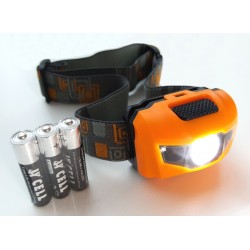 Hoofdlamp oranje met felle LED + 2x rode LED - Incl. Batterijen - 160 lumen - waterafstotend en comfortabele hoofdband