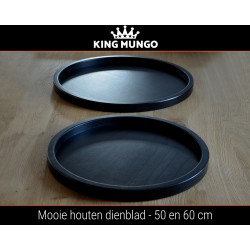 Dienblad Hout 60cm Rond Groot Zwart | Decoratieve Houten Dienbladen Plateau | King Mungo