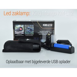 Militaire Zaklamp LED | 1000 lumen | 18650 Oplaadbaar | Oplader | Fietshouder | King Mungo KM-L12