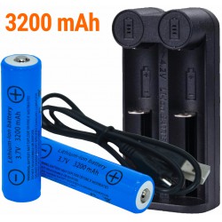 18650 Batterij Oplaadbaar + oplader | 3200 mAh 3.7v | 2 stuks | KMBA004
