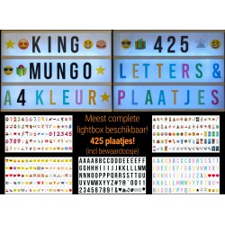Lightbox A4 Kleur + 425 light box letters en symbolen oa kerst | met batterijen & USB | King Mungo