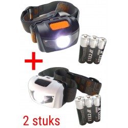 Hoofdlamp LED, set van 2 stuks in zwart en wit – altijd handen vrij met 2 hoofdlampen inclusief batterijen