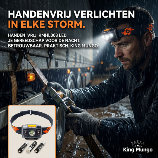 King Mungo KMHL003 hoofdlamp 160 lumen IPX6 voor buitenfestival opbouw afbouw bij regen