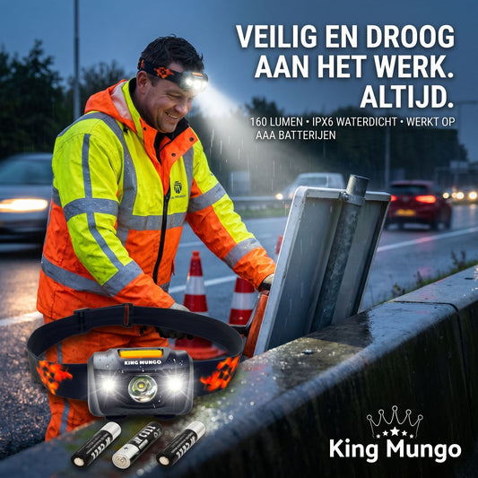King Mungo KMHL003 LED hoofdlamp IPX6 voor wegwerkzaamheden wegenbouw nacht