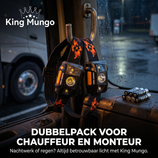 King Mungo KMHL003 LED hoofdlamp voor monteurs machinebouw beide handen vrij IPX6 160 lumen
