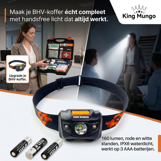 King Mungo KMHL003 LED hoofdlamp noodpakket thuis stroomuitval batterijen inbegrepen 160 lumen IPX6