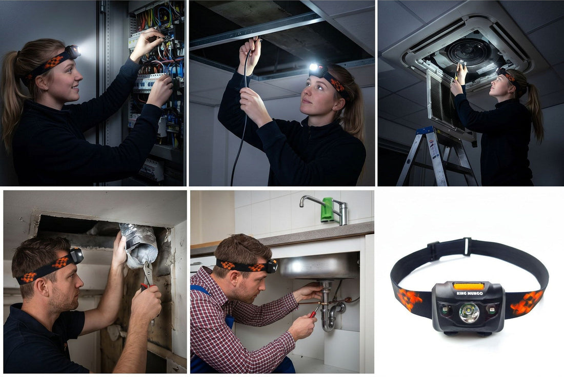 King Mungo KMHL003 hoofdlamp bouwplaats batterijen AAA inbegrepen beide handen vrij installateur