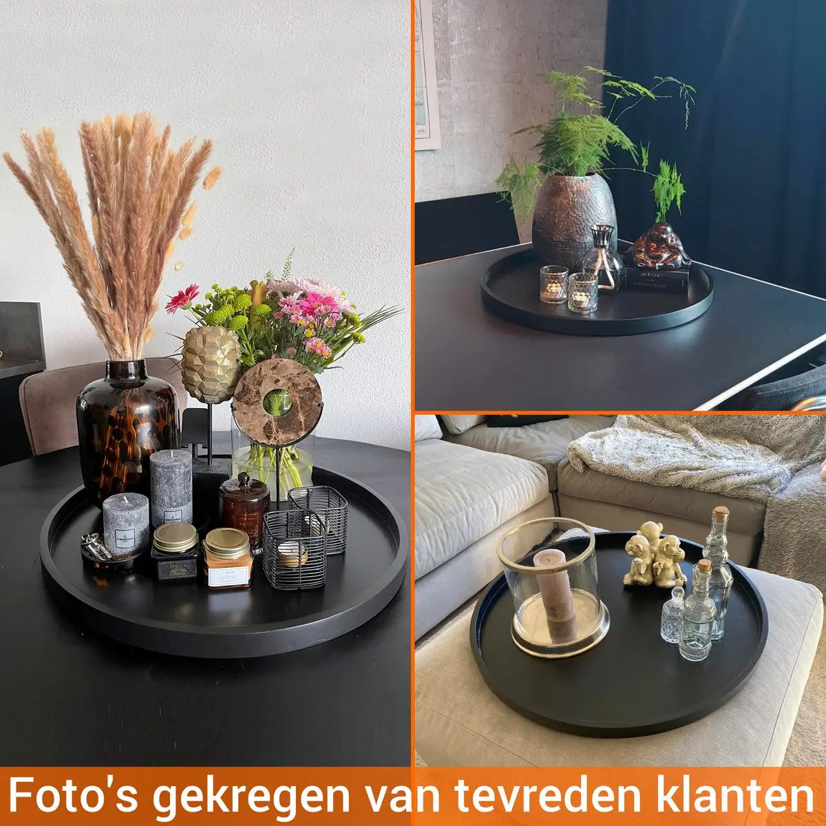 Groot Rond Dienblad Zwart (60 cm) - XXL Houten Plateau | King Mungo King Mungo