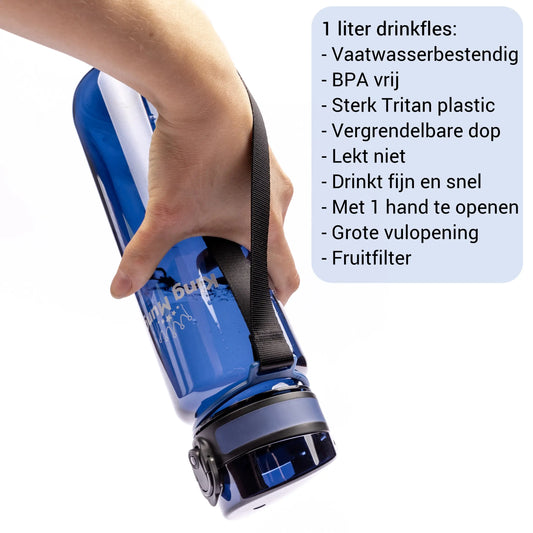 Drinkfles 1 Liter Donkerblauw King Mungo