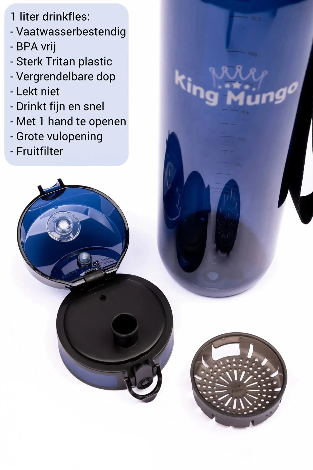 Drinkfles 1 Liter Donkerblauw - King Mungo