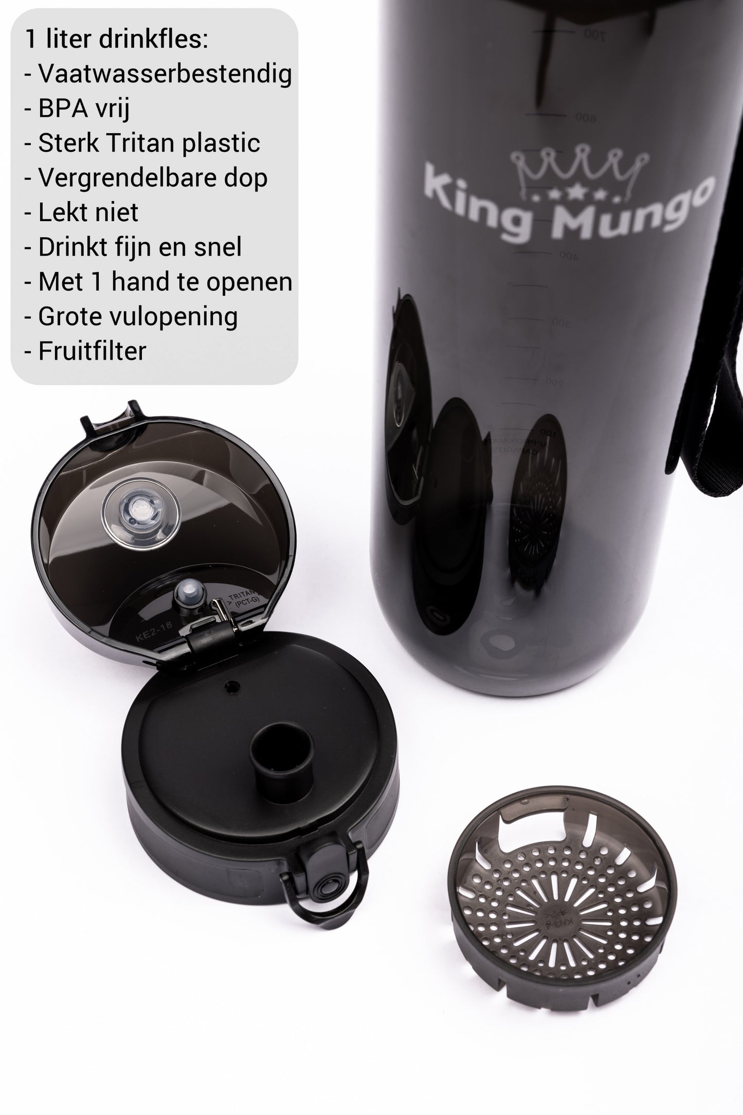 Drinkfles 1 Liter Zwart