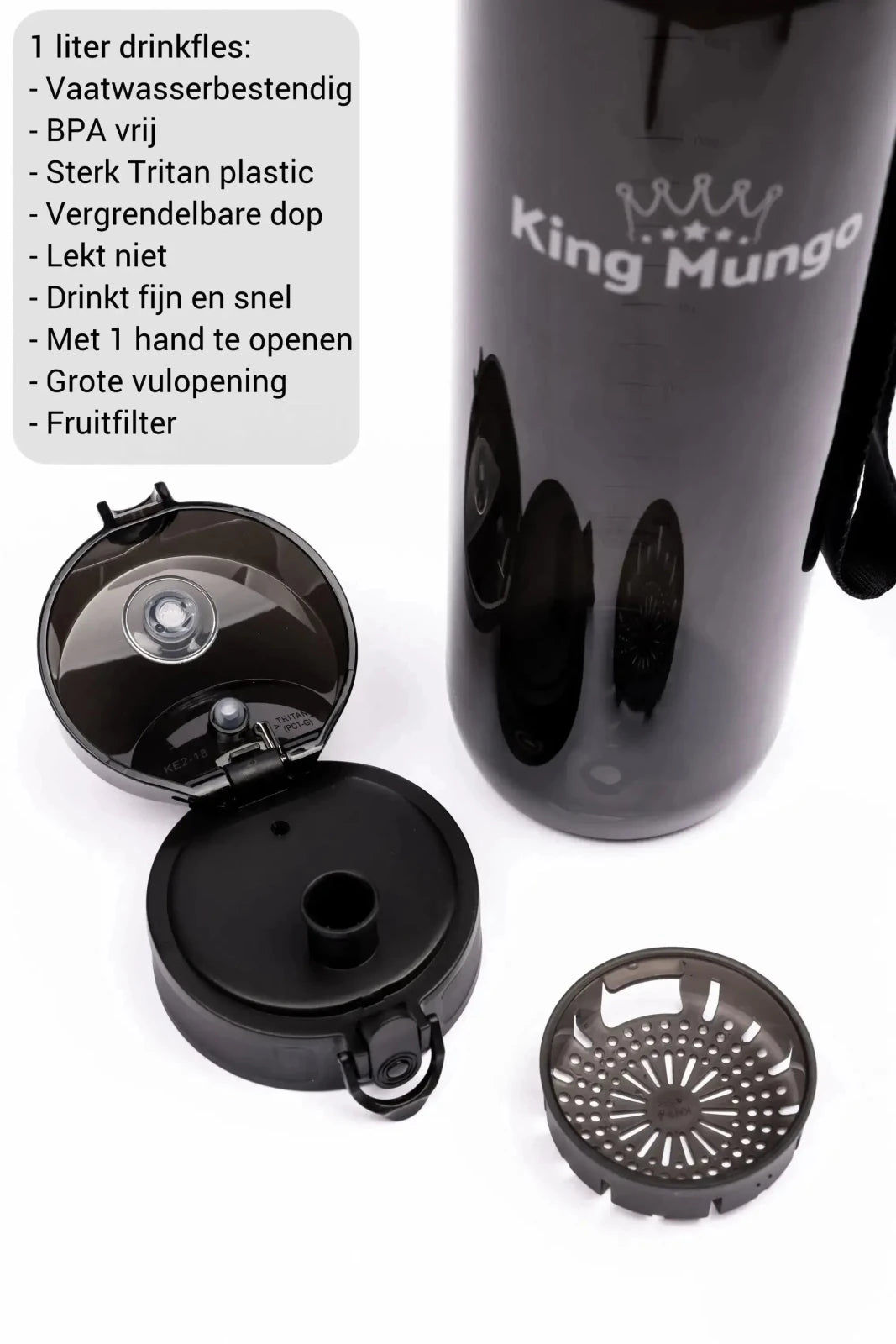 Drinkfles 1 Liter Zwart - King Mungo