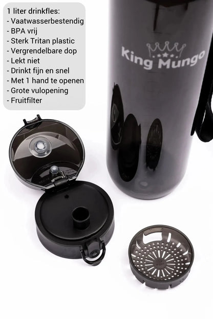 Drinkfles 1 Liter Zwart - King Mungo