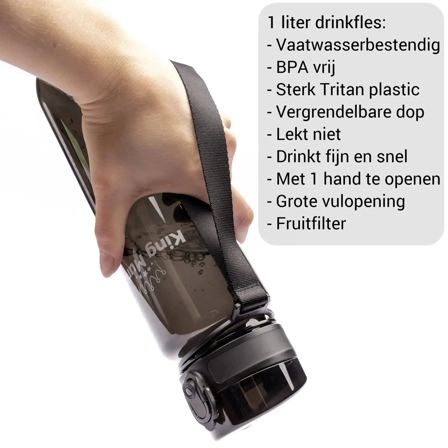 Drinkfles 1 Liter Zwart - King Mungo