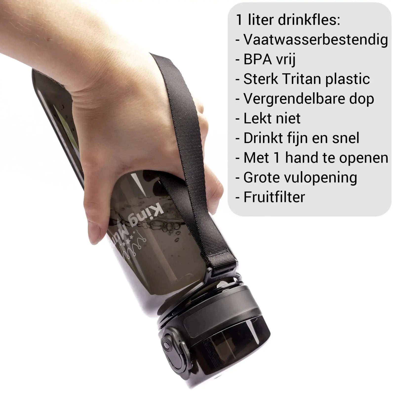 Drinkfles 1 Liter Zwart - King Mungo