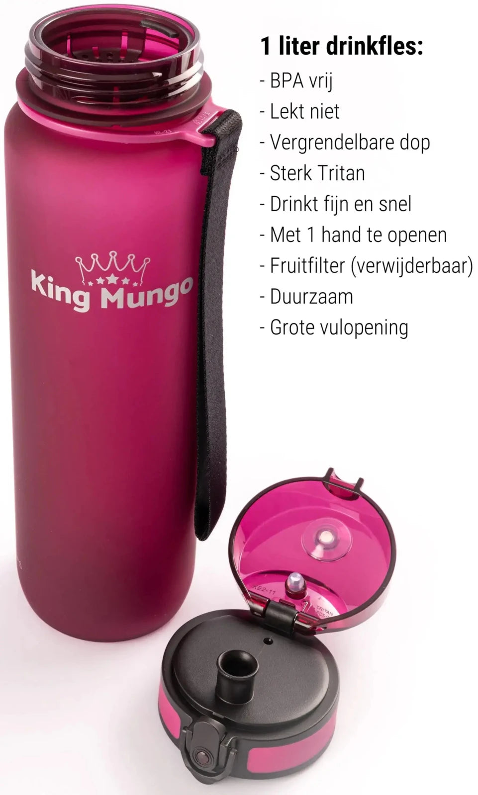 Drinkfles 1 Liter PaarsRood - King Mungo