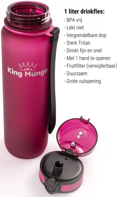 Drinkfles 1 Liter PaarsRood - King Mungo