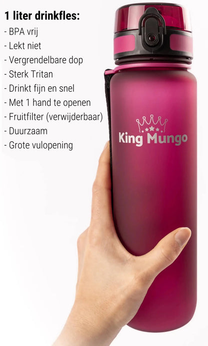Drinkfles 1 Liter PaarsRood - King Mungo