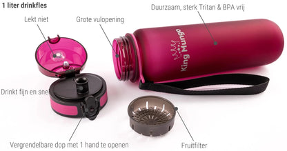 Drinkfles 1 Liter PaarsRood - King Mungo
