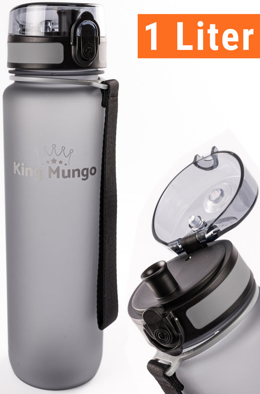 Drinkfles 1 Liter Grijs - Lekvrij - BPA vrij - Waterfles 1 liter Drinkbus - Drinkflessen King Mungo - Waterflessen Volwassenen Kinderen