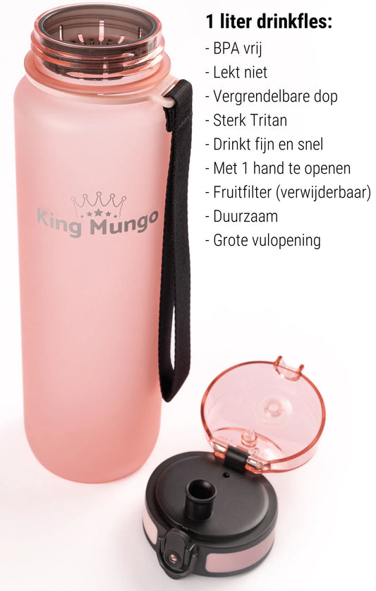 Drinkfles 1 Liter Lichtroze King Mungo