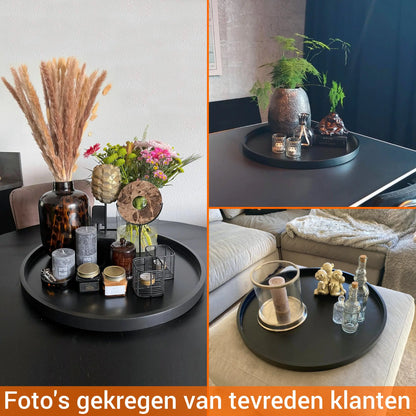 Dienblad Hout 50cm Rond – Groot & Zwart Decoratief Plateau - King Mungo King Mungo
