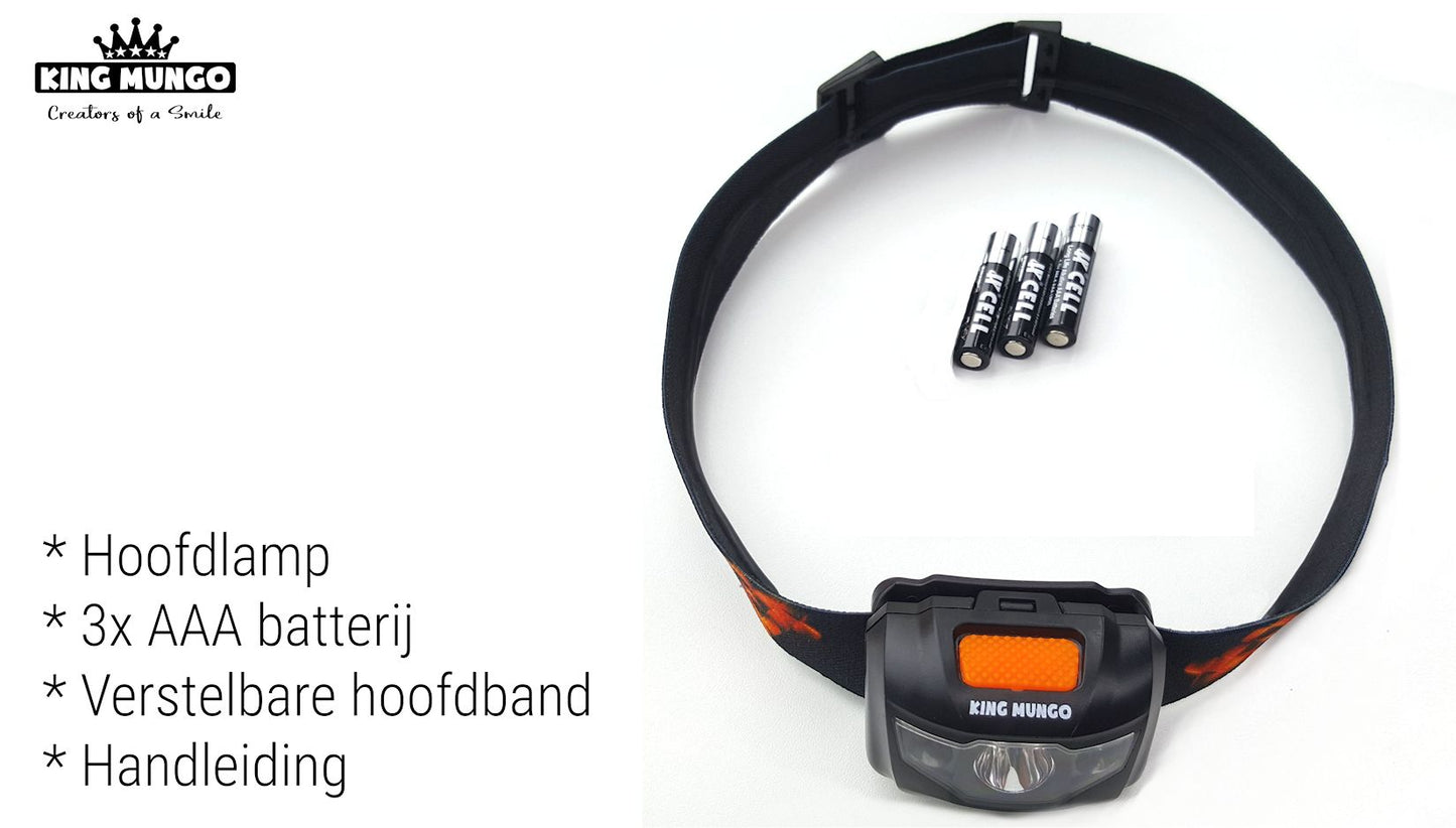 King Mungo KMHL003 LED Hoofdlamp - Op Batterijen (AAA) - Rood & Wit Licht - Zwart King Mungo