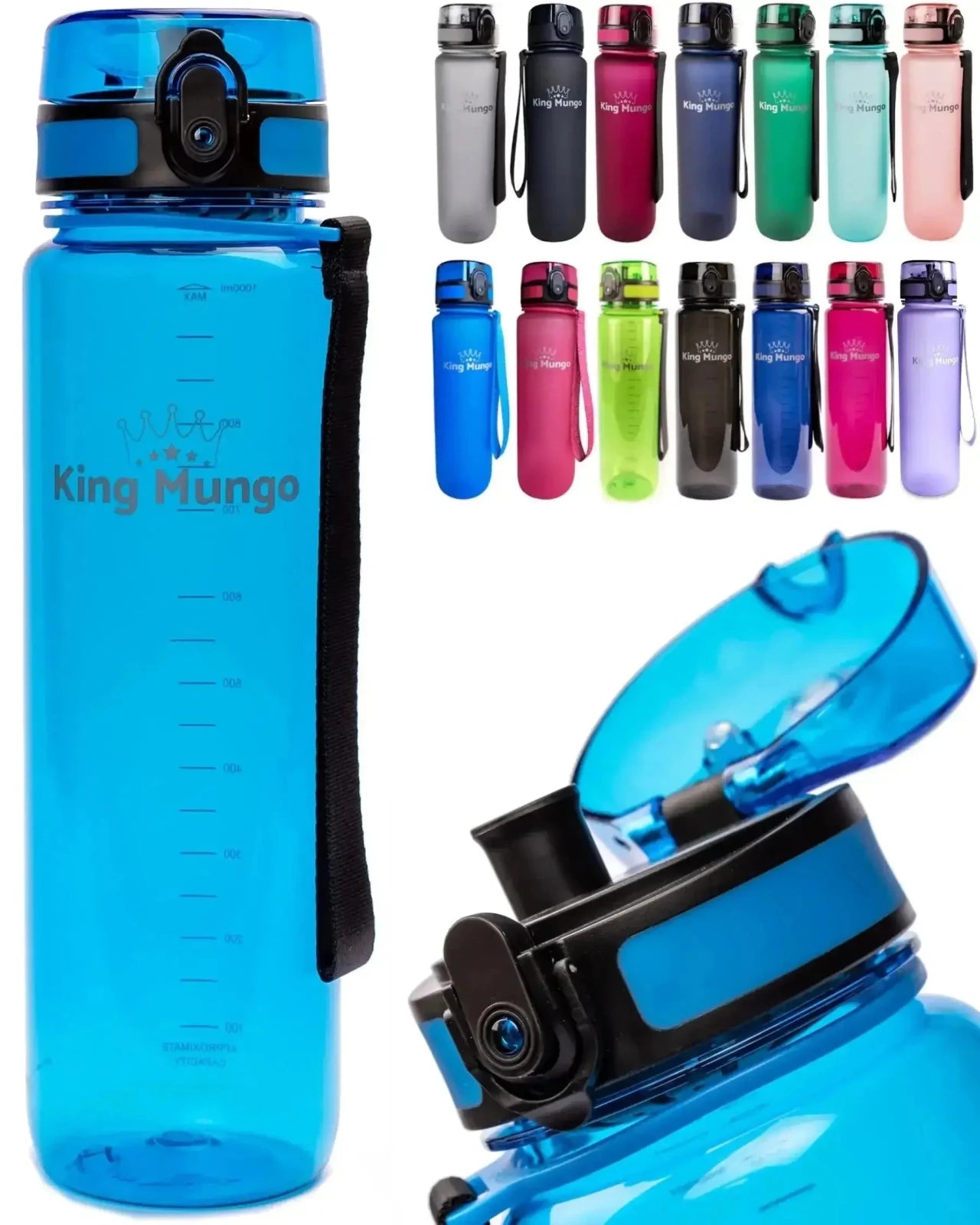 Drinkfles 1 Liter - Lekvrije Drinkbus - Tritan Transparant Blauw - King Mungo