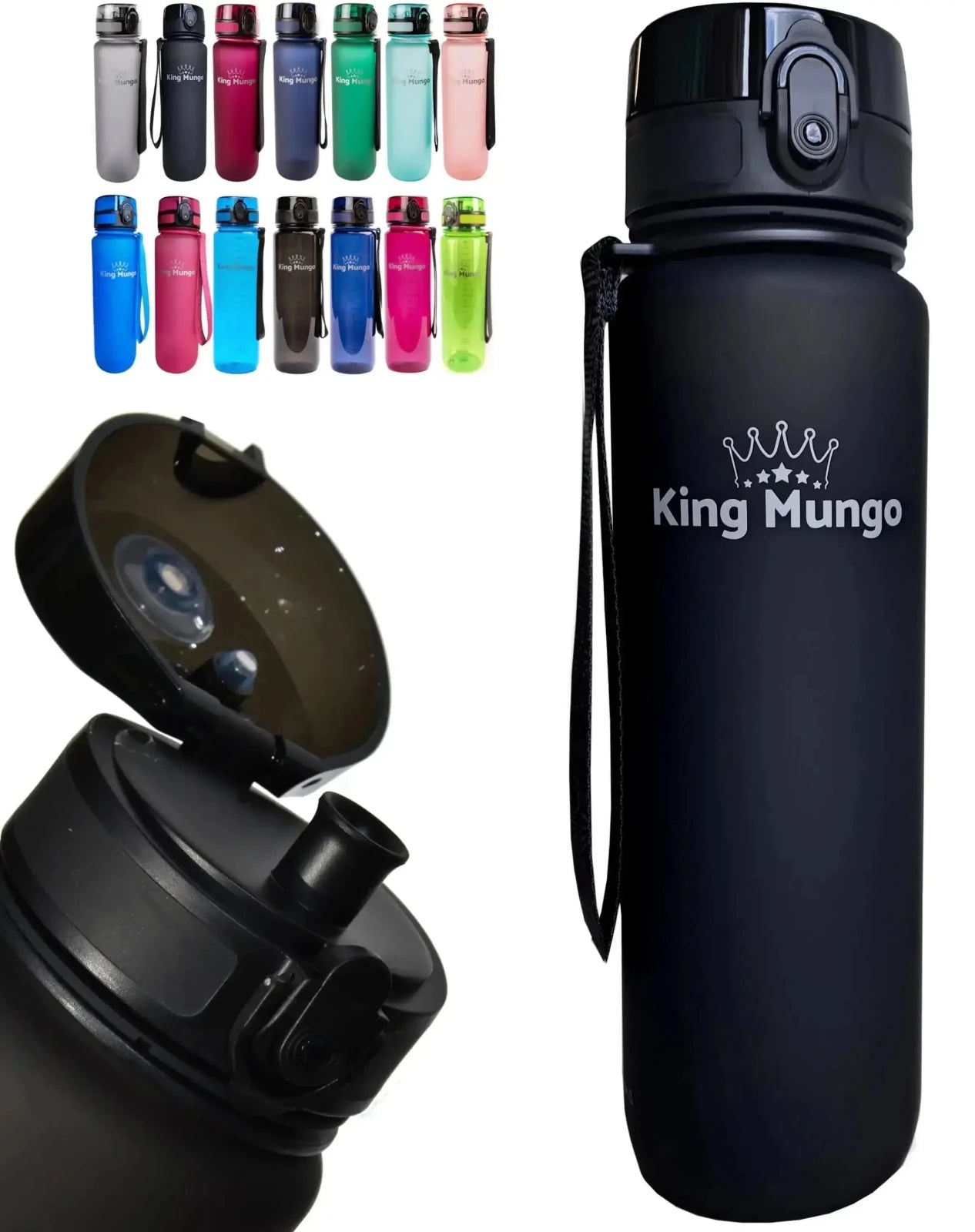 Drinkfles 1 Liter - Lekvrije Drinkbus - Tritan Mat Zwart - King Mungo