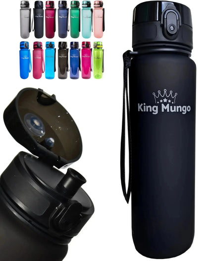 Drinkfles 1 Liter - Lekvrije Drinkbus - Tritan Mat Zwart - King Mungo