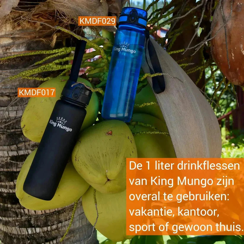 King Mungo Drinkfles 1 Liter Mat Blauw 100% Lekvrij & BPA-vrij King Mungo