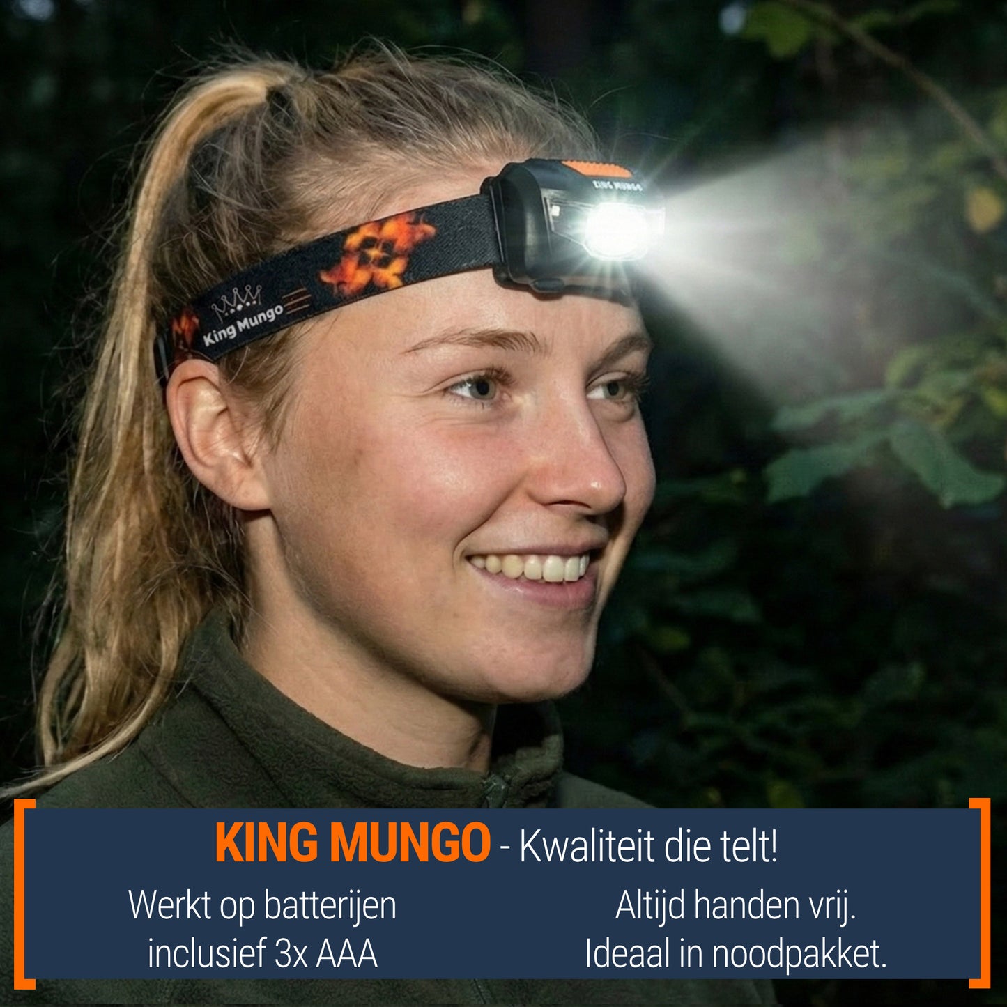 King Mungo KMHL003 LED Hoofdlamp - Op Batterijen (AAA) - Rood & Wit Licht - Zwart King Mungo