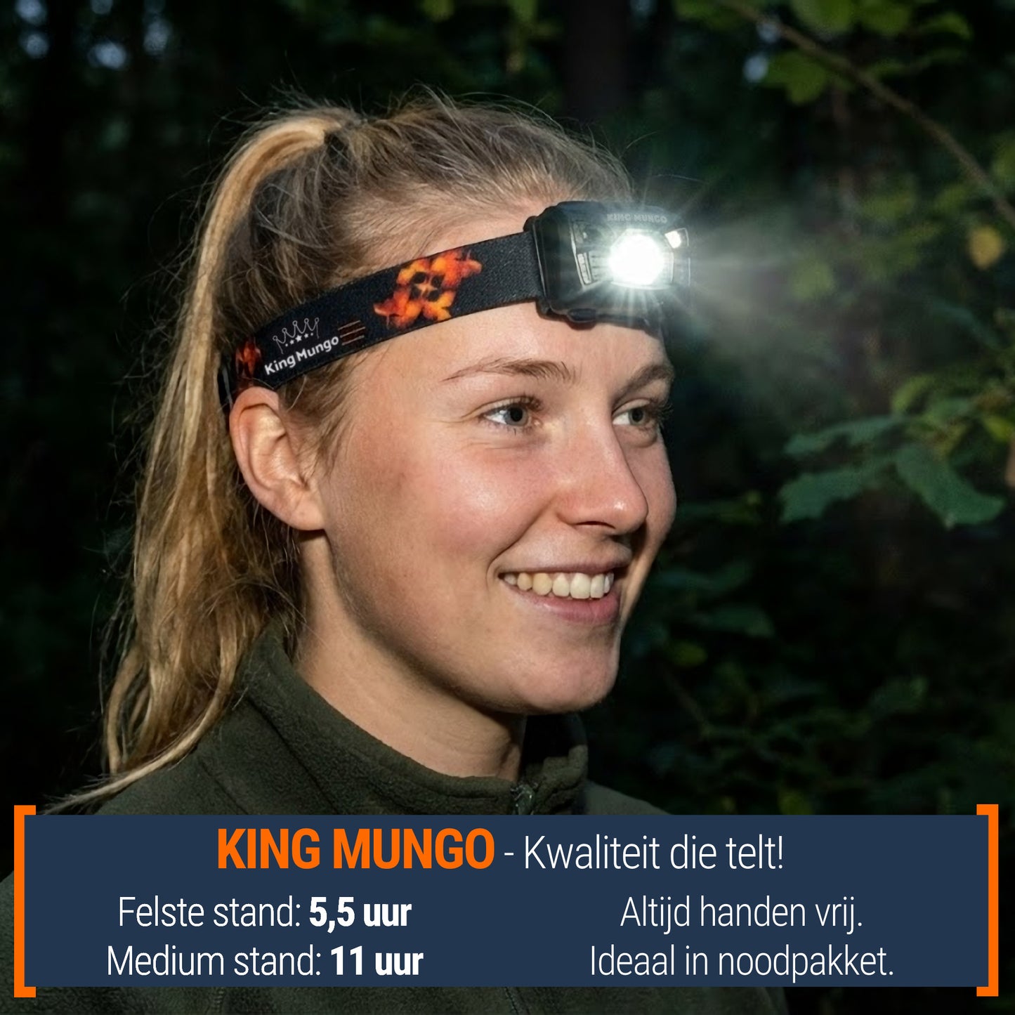 Oranje Hoofdlamp Oplaadbaar - King Mungo KMHL009 (met Sensor & Rood Licht)