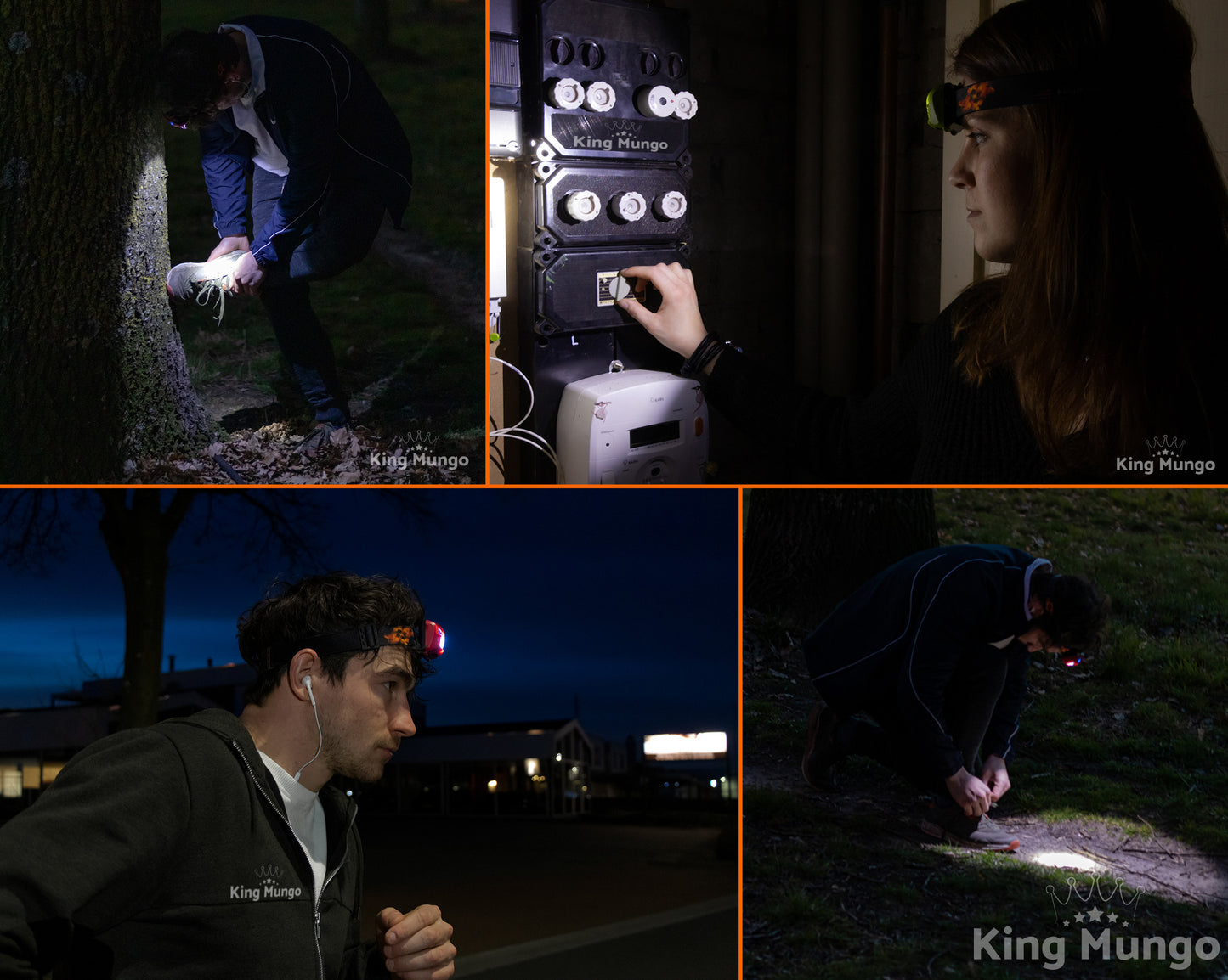 Oranje Hoofdlamp Oplaadbaar - King Mungo KMHL009 (met Sensor & Rood Licht)