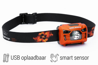 Oranje Hoofdlamp Oplaadbaar - King Mungo KMHL009 (met Sensor & Rood Licht)