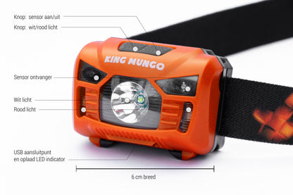 Oranje Hoofdlamp Oplaadbaar - King Mungo KMHL009 (met Sensor & Rood Licht)