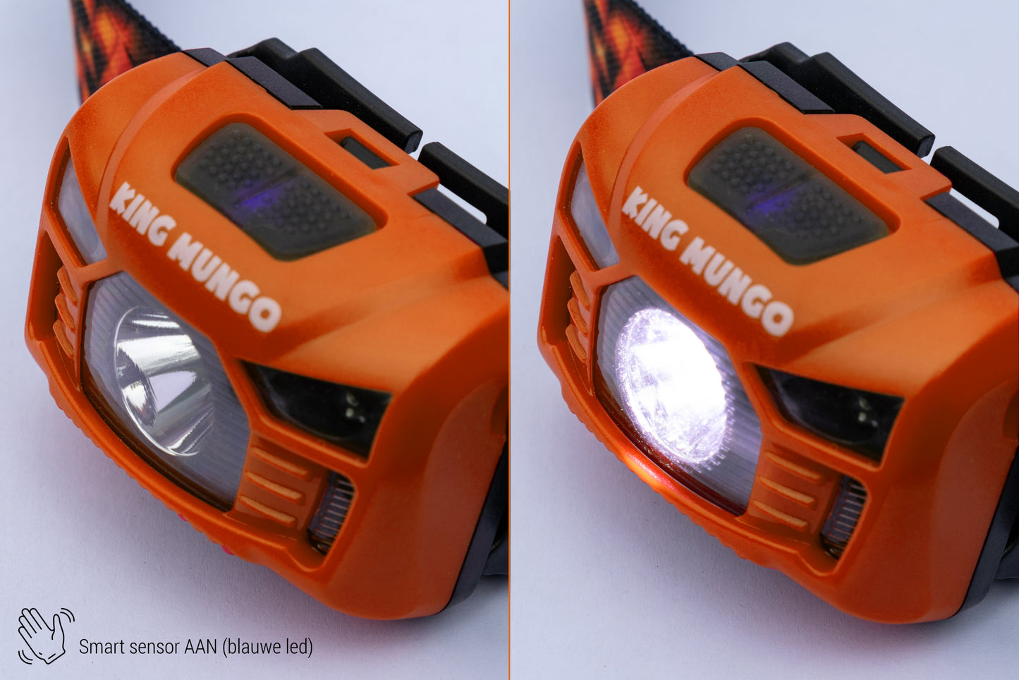 Oranje Hoofdlamp Oplaadbaar - King Mungo KMHL009 (met Sensor & Rood Licht)