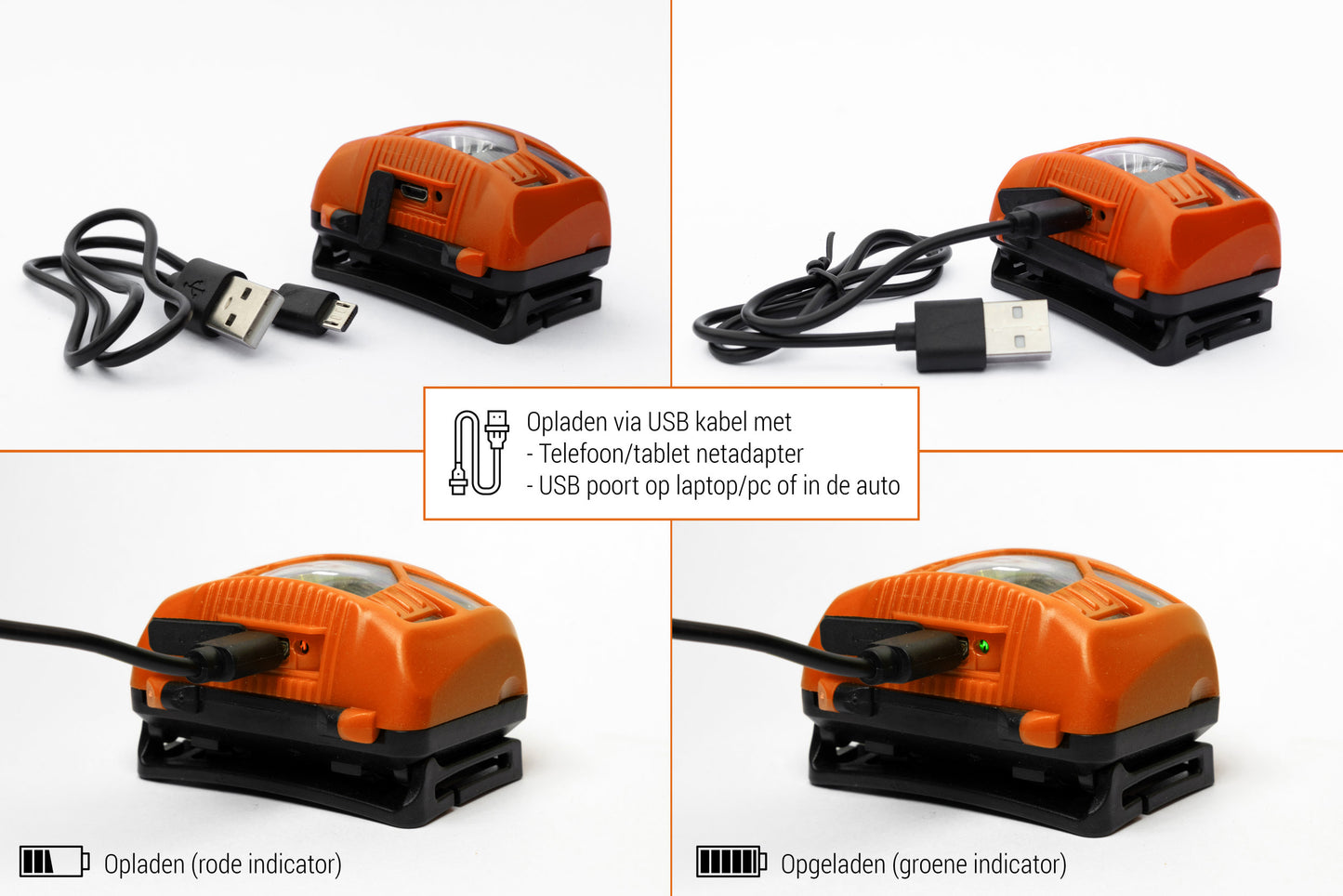 Oranje Hoofdlamp Oplaadbaar - King Mungo KMHL009 (met Sensor & Rood Licht)